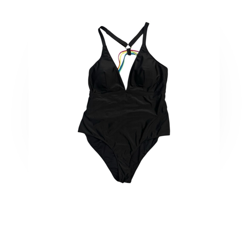 SHEIN Black One Piece Swimsuit Size 3X Rainbow Strappy Back